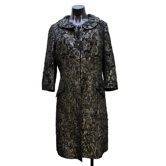 St John Couture Metallic Black Evening Coat Textured Beaded Design 10 - Picture 1 of 9